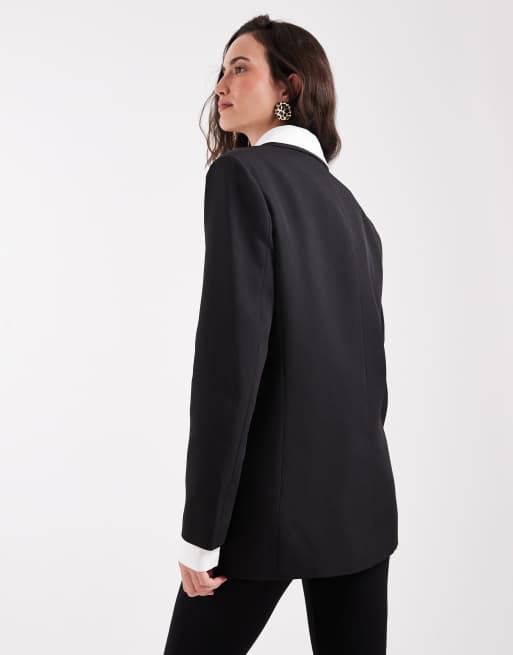 Pieces - Blazer doppiopetto oversize nero, 4 di 4