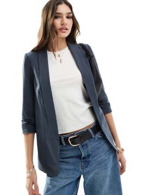 Pieces - Blazer in Blau mit Farbverlauf und gerafften Ärmeln