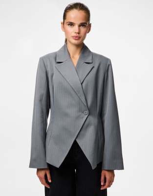 Pieces - Blazer in Grau mit Nadelstreifen