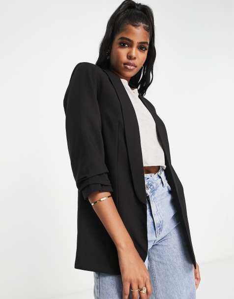 Pieces – Blazer in Schwarz mit gerüschten Ärmeln - view 1