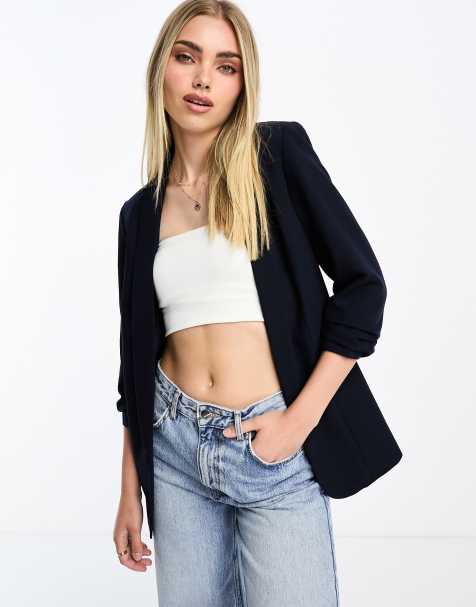 Pieces - Blazer met gerimpelde mouw in marineblauw - view 1