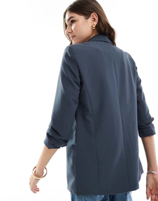 Pieces - Blazer met gerimpelde mouwen in ombre blauw, 4 van 4