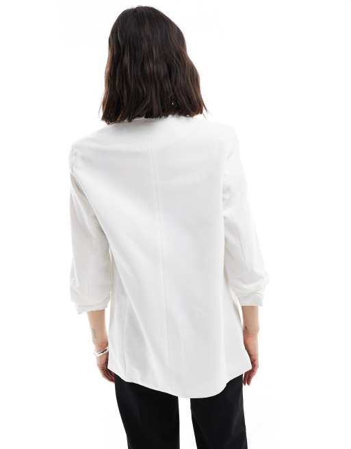 Pieces - Blazer met gerimpelde mouwen in wit, 2 van 4