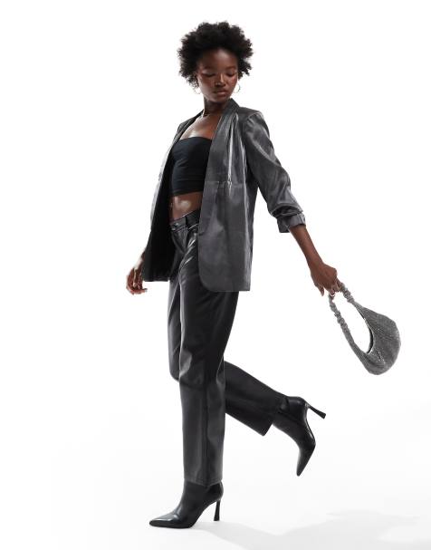 Pieces - Blazer met rimpeleffect in metallic zwart - view 1