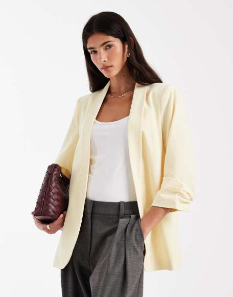 Pieces - Blazer sartoriale giallo pallido con manica arricciata - view 1