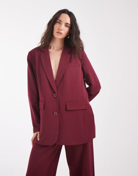 Pieces - Blazer sartoriale oversize bordeaux in coordinato - view 1