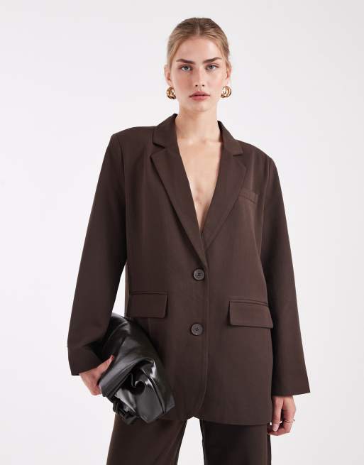 Pieces - Blazer sartoriale oversize marrone cioccolato in coordinato