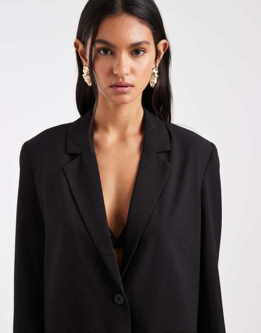 Pieces - Blazer sartoriale oversize nero in coordinato, 3 di 4