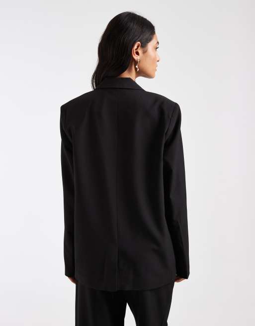 Pieces - Blazer sartoriale oversize nero in coordinato, 4 di 4