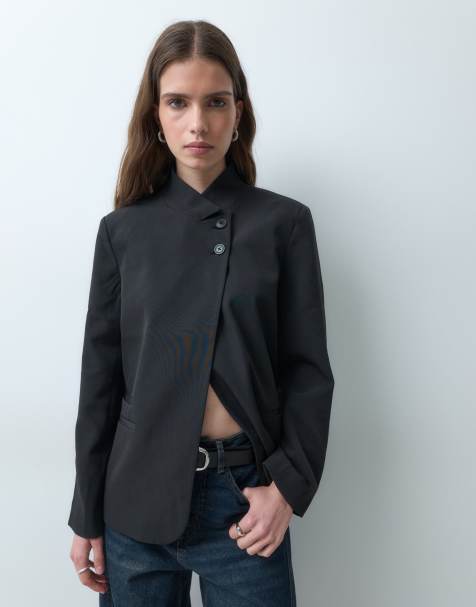 Pieces blazer sastre de cuello alto en negro - view 1