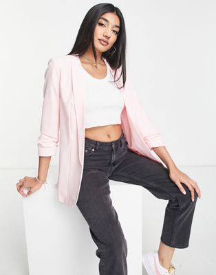 Pieces blazer with ruched sleeves in light pink
