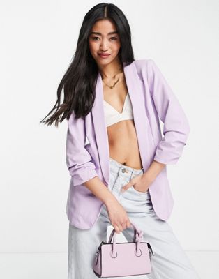 Pieces blazer with ruched sleeves in muted lilac