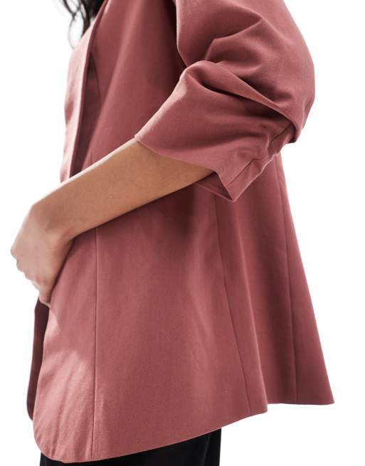 Pieces blazer with ruched sleeves in spice