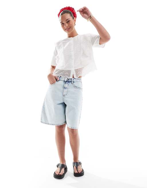 Pieces Blouse à manches courtes en broderie anglaise à détails