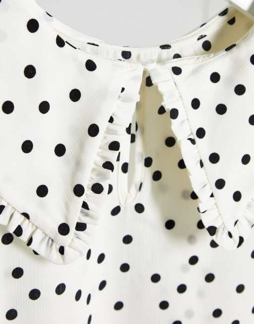 Pieces - Blouse avec col prairie à pois - Blanc, 3 de 4