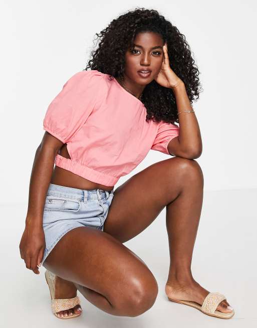 Pieces - Blouse découpée sur les côtés à manches bouffantes - Rose, 3 de 4