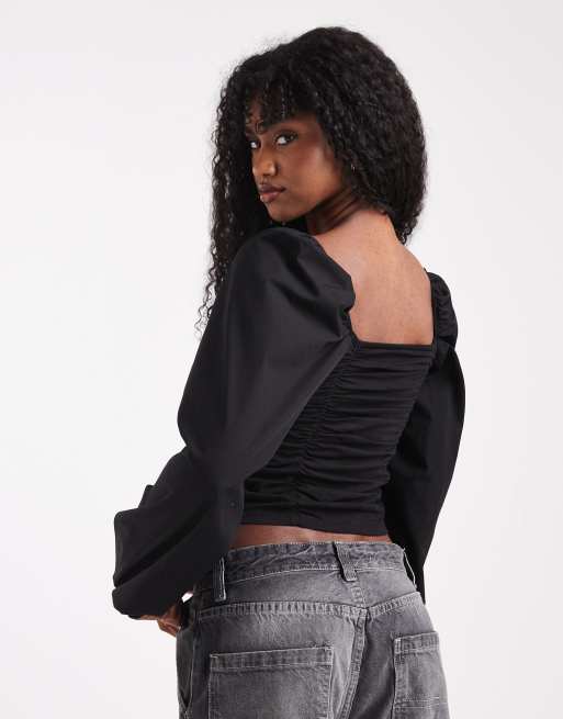 Pieces - Blouse froncée à manches longues - Noir, 2 de 4