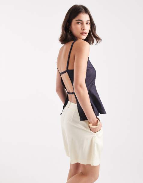 Pieces - Blouse met bandjes en open achterkant in grijs - view 1