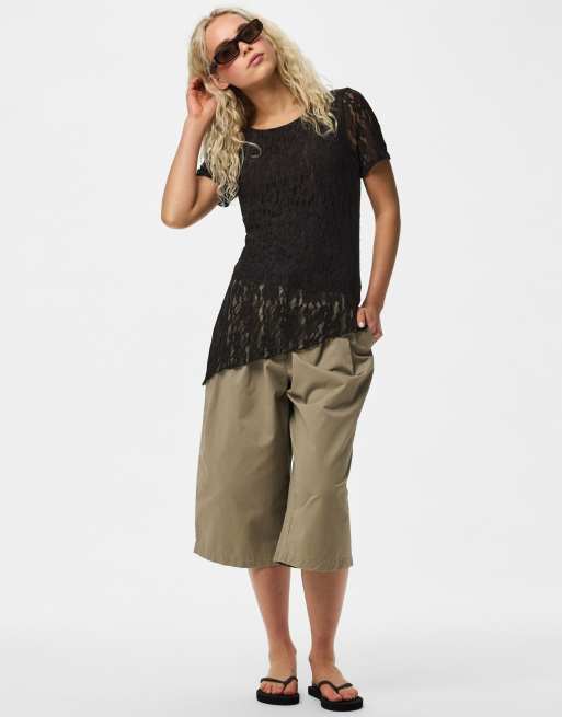 Pieces blouse met korte mouwen in zwart, 3 van 6