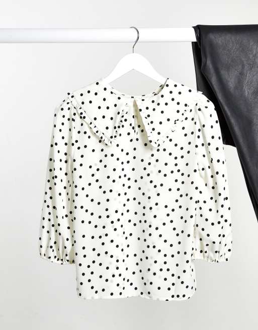 Pieces - Blouse met prairiekraag en stippen in wit, 2 van 4