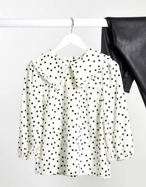 Pieces blouse with prairie collar in white polka dot