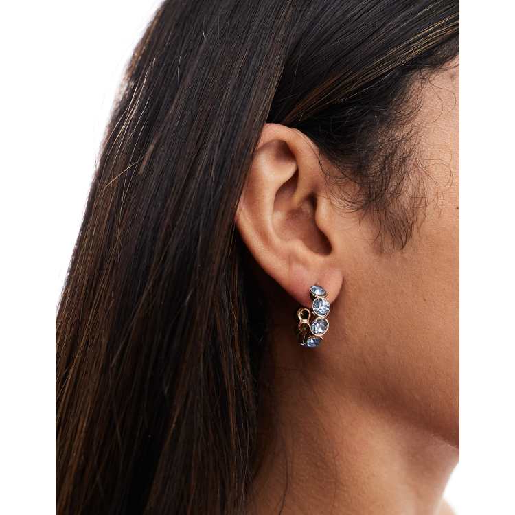 Pieces blue stone hoop earrings in gold ASOS