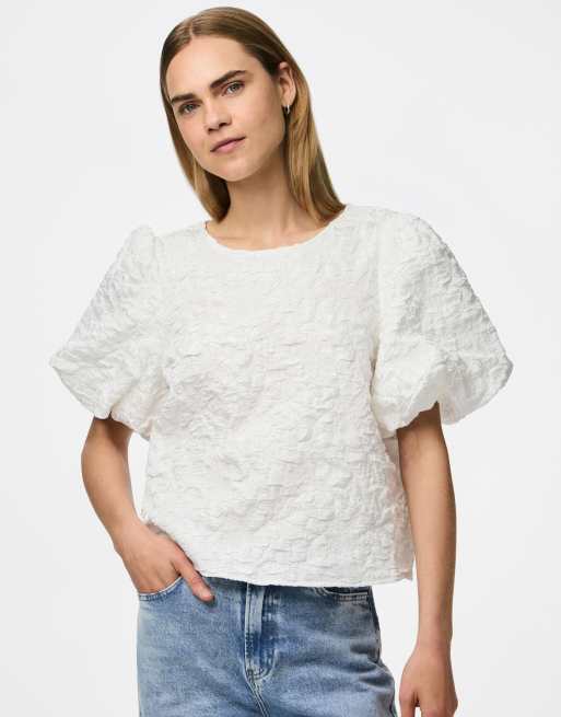 Pieces - Blusa a maniche corte bianca