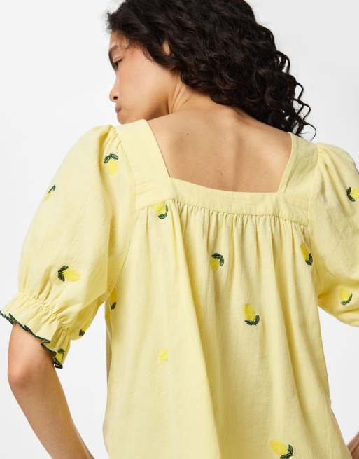 Pieces - Blusa de manga corta en amarillo pálido, 4 de 7