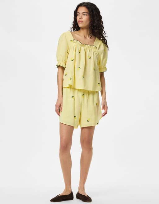 Pieces - Blusa de manga corta en amarillo pálido, 5 de 7