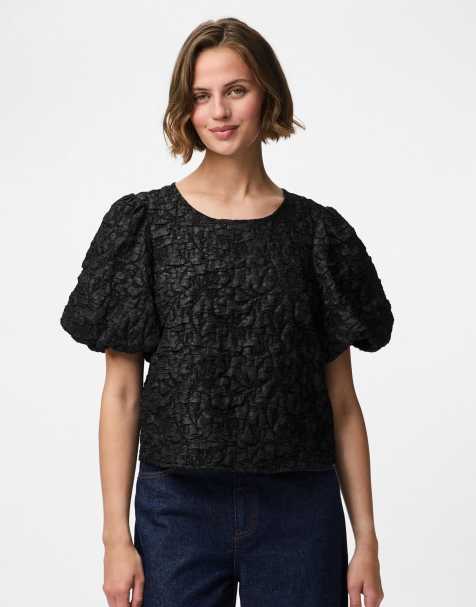 Pieces - Blusa nera a maniche corte - view 1