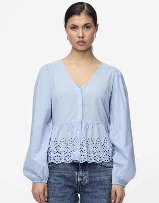 Pieces - Bluse in Glockenblumen-Blau