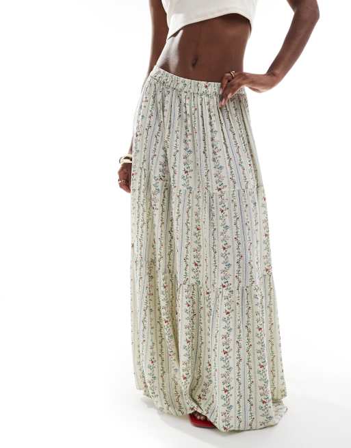 Boho Print Tiered Maxi Skirt