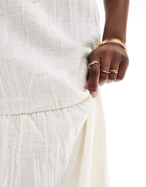 Pieces boho tiered maxi skirt in white