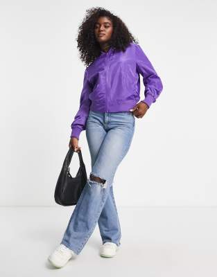 Pieces bomber jacket in bright purple