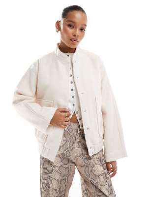 bomber jacket in cream-White