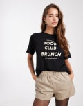 [Pieces] Pieces book club printed t-shirt in black and yellow-Multi XL Black Book club