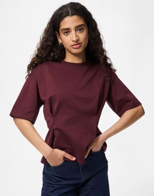 Pieces – Bordowy T-shirt