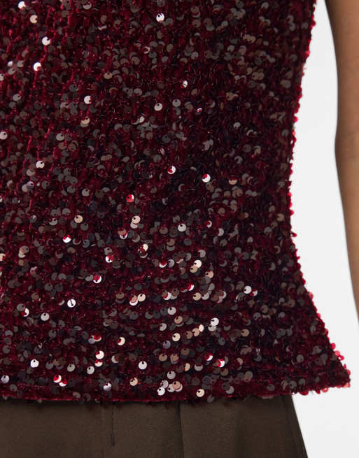 Pieces – Bordowy top na ramiączkach, 4 z 6