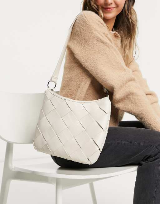 Pieces - Borsa a tracolla intrecciata color crema