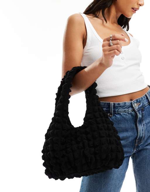 Pieces - Borsa da spalla piccola nera testurizzata a bolle