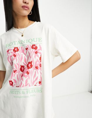 Pieces botanique motif t-shirt in white