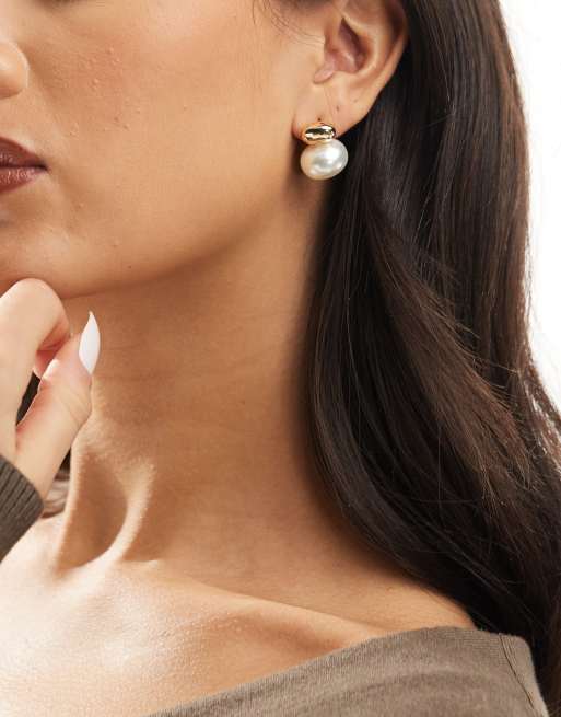 Pieces - Boucles d'oreilles perle nacrée et bille - Doré