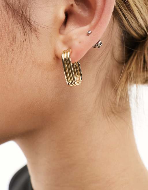 Boucles D'oreilles Fantaisie Rectangulaires - Métal Doré Avec Clip - Occasion (bijou Soirée)