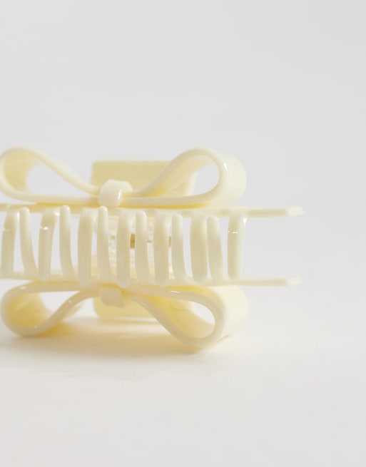 Pieces bow detail claw clip in pastel yellow, 3 of 3