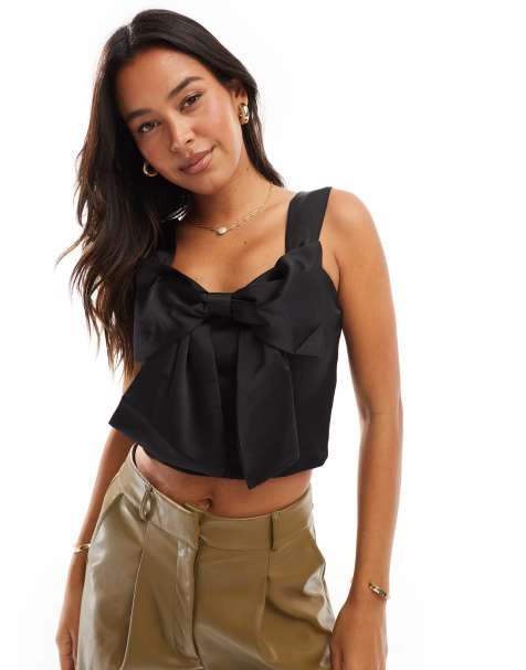Pieces bow front top in black - view 1