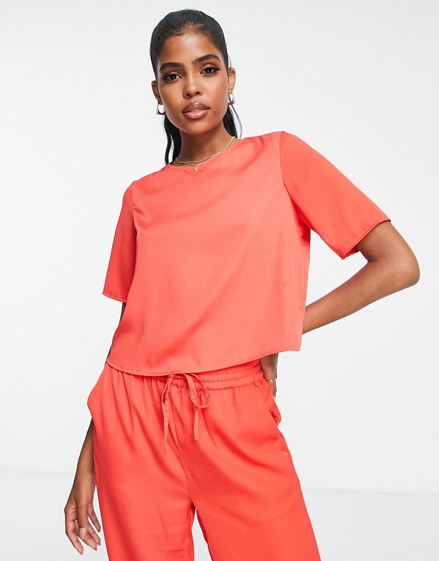 Pieces boxy blouse co-ord in bright red