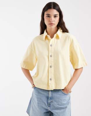 Pieces Boxy Denim Shirt In Yellow