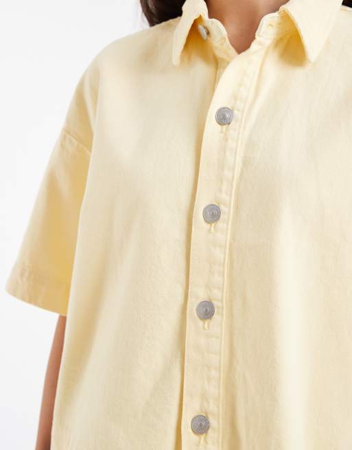 Pieces boxy denim shirt in pale yellow, 3 of 4