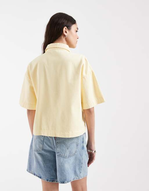 Pieces boxy denim shirt in pale yellow, 4 of 4