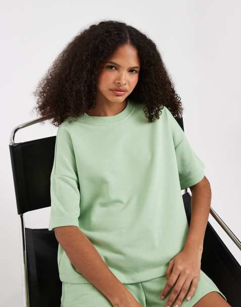 PIECES boxy sweat T-shirt in apple green - part of a set - view 1
